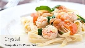  Presentation with prawn - Audience pleasing PPT theme consisting of prawn and smoke salmon fettucine with spinach backdrop and a lemonade colored foreground