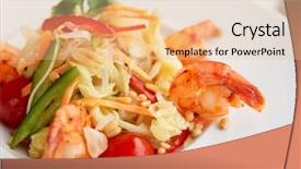  Presentation with prawn - Audience pleasing slide deck consisting of prawn appetizer with cabbage bell peppers tomatoes and pine nuts backdrop and a lemonade colored foreground