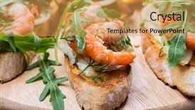  Presentation with prawn - Slide deck with prawn bruschetta with fennel salad background and a yellow colored foreground