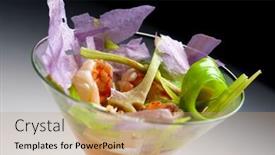  Presentation with goblet - Amazing PPT theme having prawn cocktail served in a crystal goblet backdrop and a coral colored foreground