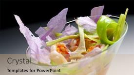  Presentation with goblet - Amazing presentation design having prawn cocktail served in a crystal goblet backdrop and a coral colored foreground