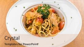  Presentation with pasta sauce - Beautiful presentation design featuring prawn pasta with lobster bisque sauce backdrop and a coral colored foreground