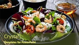  Presentation with prawn - Presentation consisting of prawn-salad-with-white-rice background and a tawny brown colored foreground