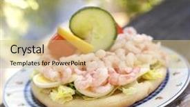  Presentation with prawn - Colorful presentation theme enhanced with prawn sandwich on a plate outdoor backdrop and a yellow colored foreground