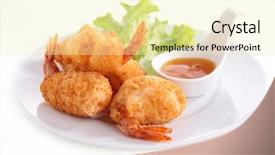  Presentation with prawn - Slide set featuring prawn white - fried shrimp background and a blonde colored foreground