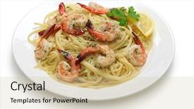  Presentation with prawn - Presentation design featuring prawn white - pasta with shrimp scampi background and a soft green colored foreground