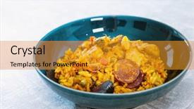  Presentation with spanish food - PPT layouts featuring prawn with rice - closeup background and a gold colored foreground