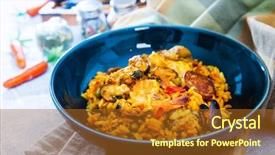  Presentation with spanish food - Cool new slides with prawn with rice - closeup backdrop and a tawny brown colored foreground