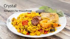  Presentation with spanish food - Audience pleasing slide deck consisting of prawn with rice - closeup backdrop and a soft green colored foreground