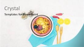  Presentation with spanish food - Theme having prawn-with-rice-close-up background and a sky blue colored foreground