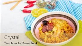  Presentation with spanish food - Cool new theme with prawn-with-rice-close-up backdrop and a yellow colored foreground
