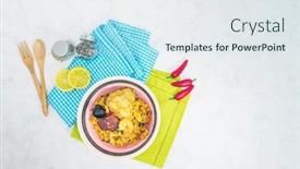  Presentation with spanish food - Slides having prawn-with-rice-close-up background and a sky blue colored foreground