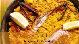  Presentation with spanish food - Beautiful presentation design featuring prawn-with-rice-closeup backdrop and a gold colored foreground