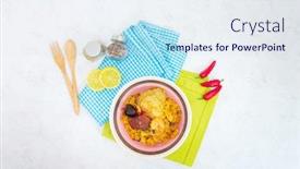 Presentation with spanish food - Audience pleasing presentation consisting of prawn-with-rice-closeup backdrop and a sky blue colored foreground