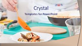  Presentation with simples professional - Colorful PPT theme enhanced with prawns fish - professional chef garnish dish backdrop and a  colored foreground