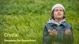  Presentation with arabic movies - PPT theme having pray children - muslim arabic kid standing background and a tawny brown colored foreground