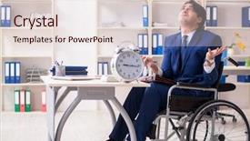  Presentation with wheelchair - PPT theme having pray time - young male employee in wheelchair background and a lemonade colored foreground