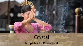  Presentation with bali temple - Presentation theme featuring prayer - beautiful asian woman prays background and a coral colored foreground