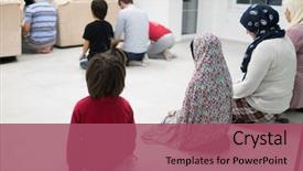  Presentation with muslim family - PPT layouts featuring prayer - muslim family praying together background and a violet colored foreground