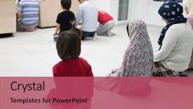 Presentation with muslim family - Colorful PPT layouts enhanced with prayer - muslim family praying together backdrop and a red colored foreground