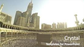  Presentation with muslim - Colorful PPT theme enhanced with prayer - muslim people praying at kaaba backdrop and a violet colored foreground