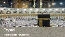  Presentation with prayer - Colorful presentation theme enhanced with prayer - muslims gathered in mecca backdrop and a gray colored foreground