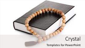  Presentation with rosary - Beautiful theme featuring prayer bead - bible and wooden rosary isolated backdrop and a lemonade colored foreground