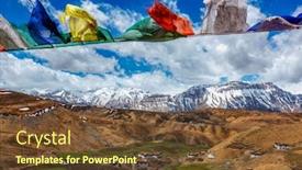  Presentation with buddhist prayer flags - Colorful presentation design enhanced with prayer-flags-with-buddhist-mantra backdrop and a tawny brown colored foreground