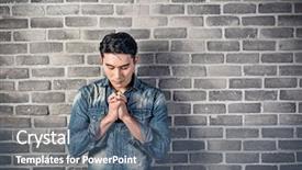  Presentation with asian nurse helps a man - PPT theme enhanced with prayer hands - asian young man praying background and a  colored foreground