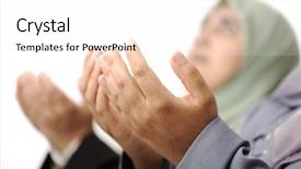  Presentation with muslim women - Slide set with prayer islam - muslim women praying together background and a white colored foreground