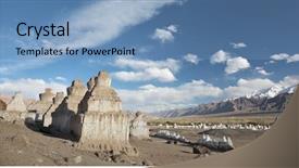  Presentation with ladakh - Presentation design enhanced with prayer rock - buddhistic stupas chorten background and a teal colored foreground