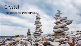  Presentation with balanced stones - Slide set having prayer rock - towers of balanced dolomite stones background and a light blue colored foreground