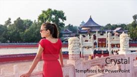 Presentation with china travel - Colorful PPT theme enhanced with prayer walk - woman relaxing enjoying scenic view backdrop and a red colored foreground
