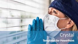  Presentation with stressed nurse - PPT theme enhanced with prayerful-stressed-female-doctor background and a teal colored foreground