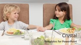  Presentation with mom praying hands - Beautiful PPT theme featuring praying mom - cute brother and sister holding backdrop and a lemonade colored foreground