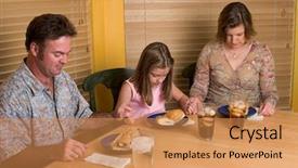  Presentation with grace - PPT theme consisting of praying mom - family saying grace together background and a coral colored foreground