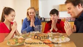 Presentation with grace - Beautiful PPT theme featuring praying mom - teenage family saying grace backdrop and a yellow colored foreground