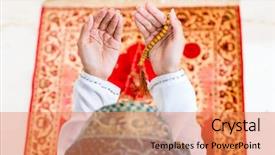  Presentation with woman muslim - Audience pleasing presentation theme consisting of praying on carpet with bead backdrop and a coral colored foreground