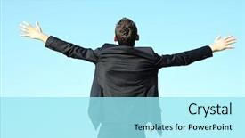  Presentation with sky diving man falling - Cool new PPT layouts with praying win - business man happy on sky backdrop and a  colored foreground
