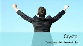  Presentation with sky diving man falling - Beautiful slide deck featuring praying win - business man happy on sky backdrop and a  colored foreground