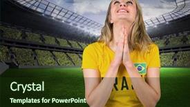  Presentation with football stadium - Amazing slide deck having praying win - nervous football fan in brasil backdrop and a  colored foreground