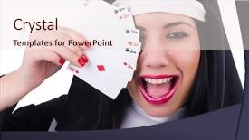  Presentation with playing cards - Slide set consisting of praying win - nun playing cards on white background and a  colored foreground