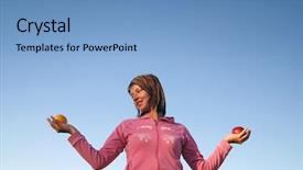  Presentation with healthy food - Theme featuring praying win - young woman balancing fruits background and a  colored foreground