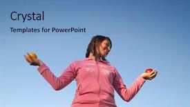  Presentation with win win - Cool new presentation theme with praying win - young woman balancing fruits backdrop and a  colored foreground