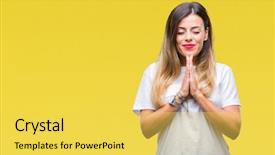  Presentation with white and black woman climbing ladders - Presentation consisting of praying with hands together ask background and a yellow colored foreground