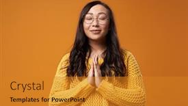  Presentation with yellow orange - Presentation theme with praying-young-asian-woman background and a gold colored foreground