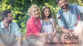  Presentation with family - Beautiful presentation design featuring pre fire - tilt shot of smiling family backdrop and a coral colored foreground