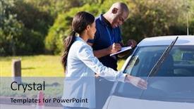  Presentation with driving - PPT layouts featuring pre inspection - female african learner driver checking background and a light blue colored foreground