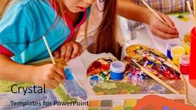  Presentation with brush - PPT layouts enhanced with pre modern architecture - close up of girl background and a gold colored foreground