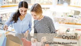  Presentation with christmas sale - Beautiful slides featuring pre sales - happy female customers showing each backdrop and a soft green colored foreground
